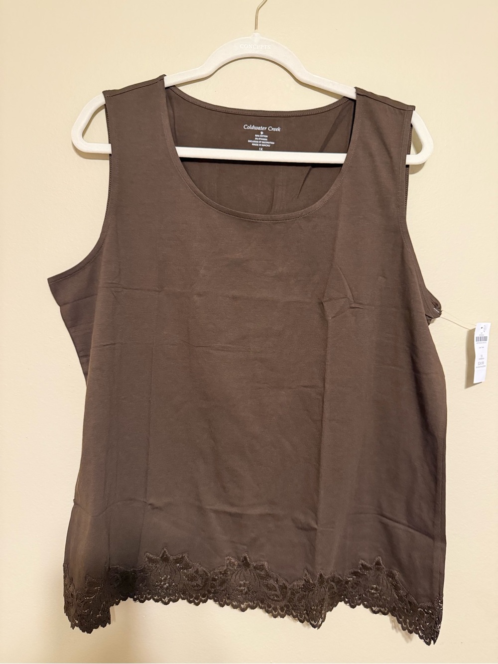 Coldwater Creek Chocolate Brown Lace-Hem Tank